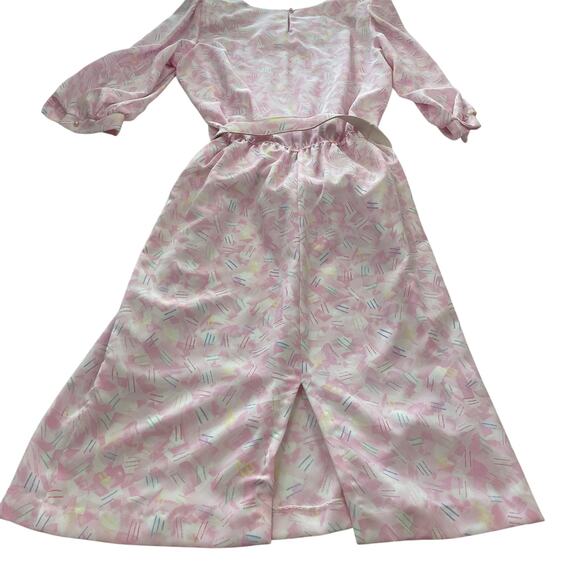 VTG 90s Pellini Petites Patterned Polyester Dress size 9/10 Pink Longsleeve - Picture 3 of 10